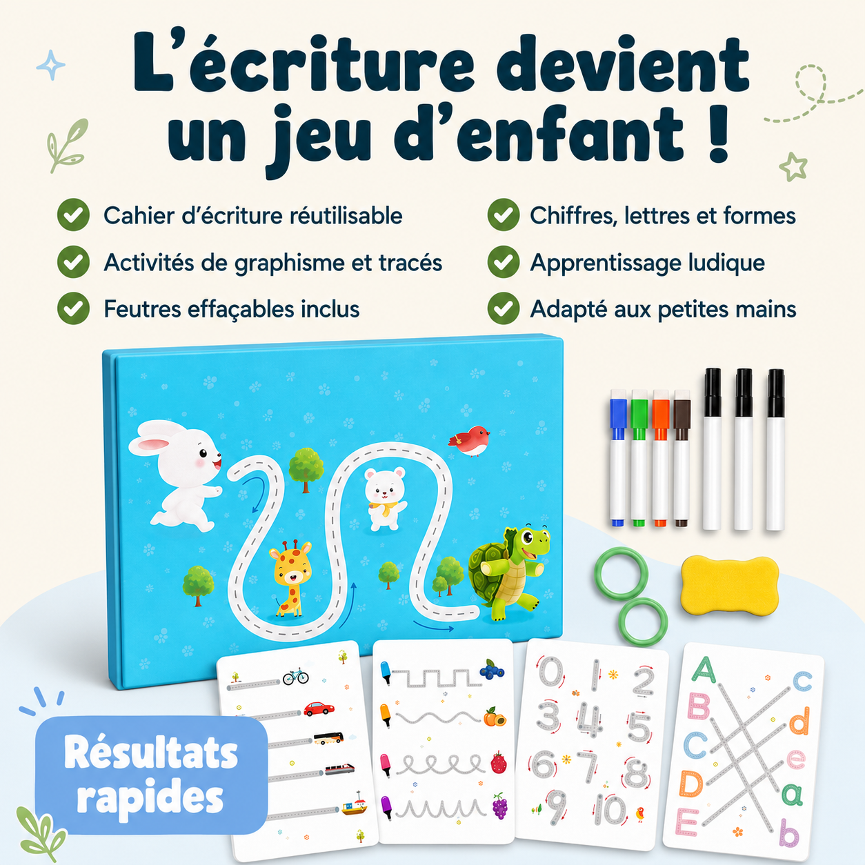 Cahier de Pratique Magique Réutilisable pour Enfants